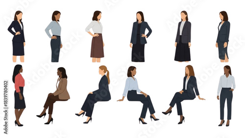Diverse businesswomen illustration set for Auto Cad design and professional projects.