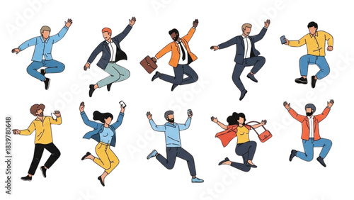 Diverse Team Jumps for Joy Using Auto Cad: A Collection of  Illustrations