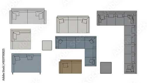 A Top-Down View of a Sofa Collection for an Auto Cad Interior Design Plan