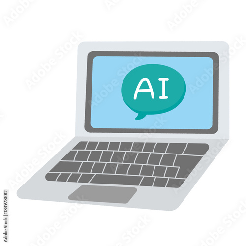 生成AIを導入しているパソコンのイラスト|漫画風吹き出し/ ビジネス向け素材/Illustration of a computer using generative AI