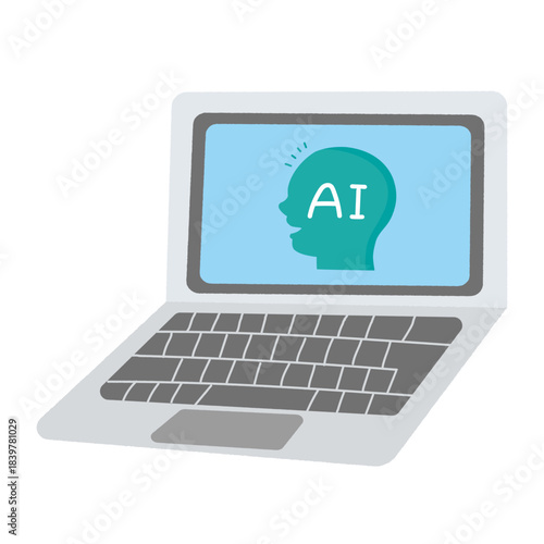 生成AIを導入しているパソコンのイラスト|顔のシルエット/ ビジネス向け素材/Illustration of a computer using generative AI