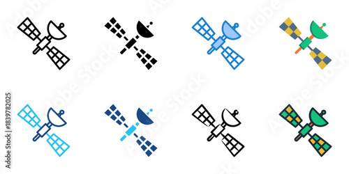 Satellite icon set multiple style vector collection. Editable Stroke 
