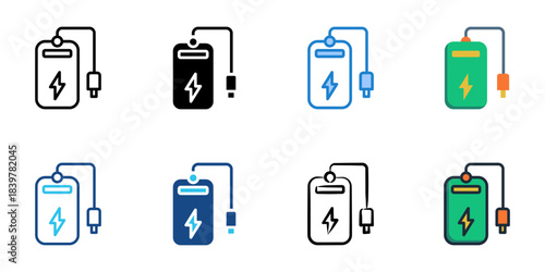 Power bank icon set multiple style vector collection. Editable Stroke 
