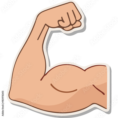 Flexed Bicep Muscle Illustration of a Strong Arm Showing Power and Muscular Strength with Defined Biceps and Triceps in a Light Skin Tone Against a Transparent Background Detailed Vector Art