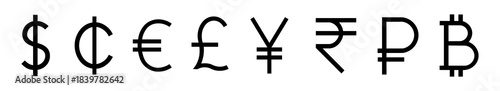 International currency symbols collection icons in minimalist black line style