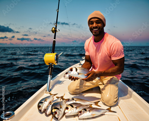 Man on boat in the ocean
