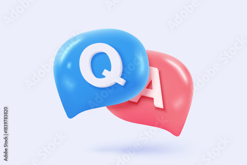 3d question answer sign or problem icon. speak bubbles question mark sign or ask FAQ and QA answer solution information. 3d answer speech bubbles icon vector render illustration