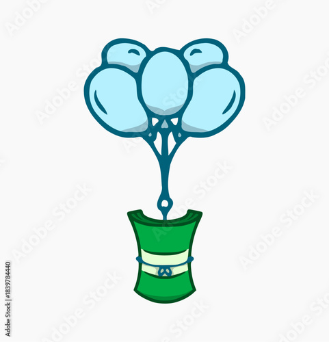vector design of stacks of banknotes tied together using a collection of air balloons