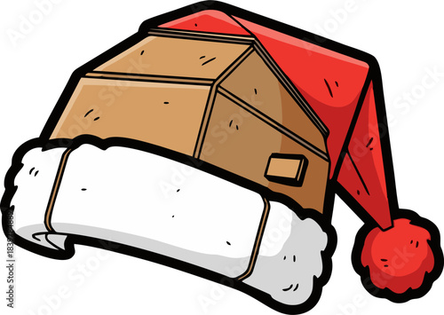Christmas delivery box wearing a festive Santa hat.