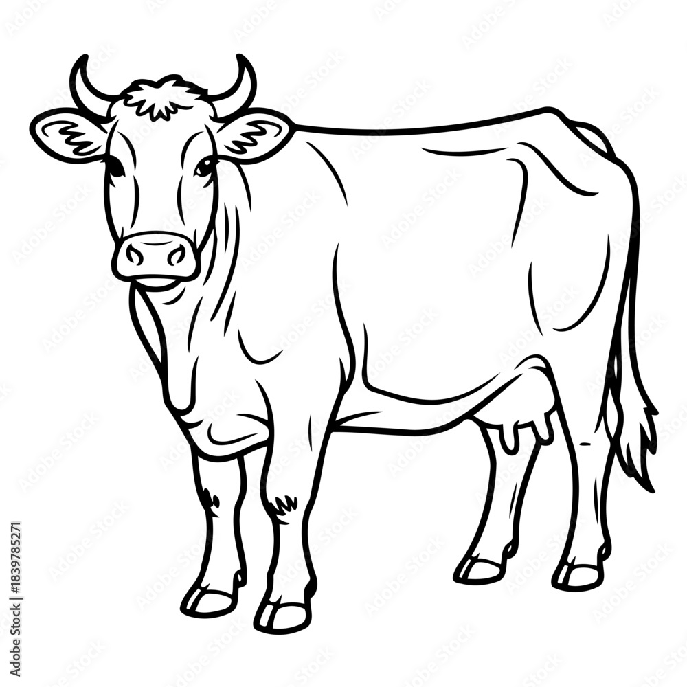 Fototapeta premium Farm Animal Illustration: A simple yet elegant sketch captures a cow in a static pose