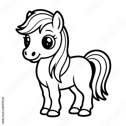 Enchanting Pony Portrait: A charming illustration captures the essence of a pony, radiating innocence with a playful touch, ideal for coloring or design