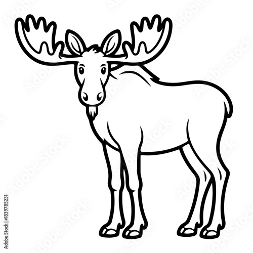 Majestic Moose Illustration: A detailed outline of a powerful moose showcases its impressive antlers, strong body, and commanding presence in this illustration.