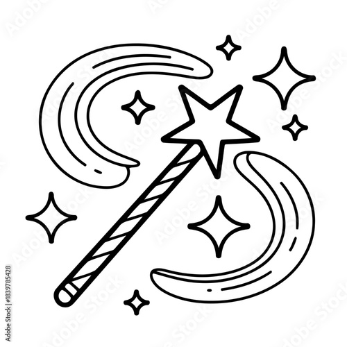 Magic Wand and Stars: An illustration of a whimsical magic wand with a star-shaped top, surrounded by stars and magical swirls, evoking enchantment and wonder.