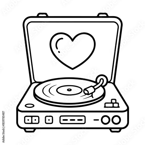 Love's Melody: A vintage record player, adorned with a heart, plays a timeless tune of love and nostalgia. The minimalist design evokes feelings of romance and classic charm.