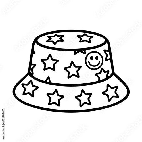 Smiling Star Bucket Hat: A playful bucket hat, adorned with a pattern of stars and a cheerful smiling face. It’s a whimsical accessory that exudes joy and a touch of youthful exuberance.