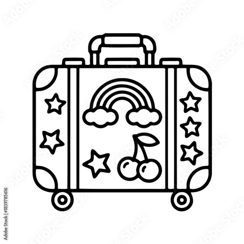 Colorful Adventure Case: a playful illustration of a roller suitcase decorated with cheerful symbols, evoking wanderlust and a sense of carefree travel.