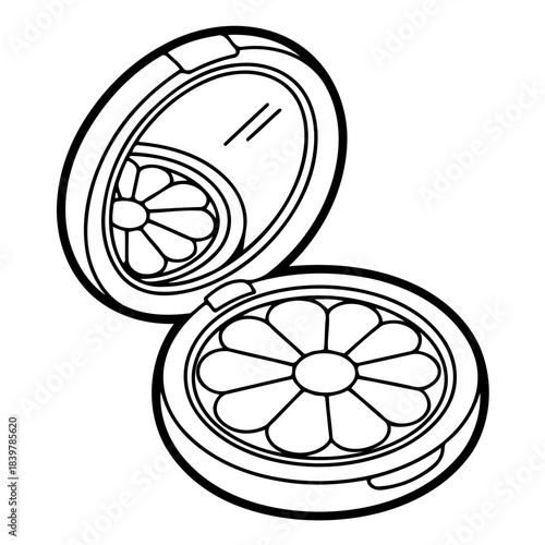 Cosmetic Compact with Flower Pattern: A close-up view unveils a stylish cosmetic compact featuring an elegant flower design, perfect for on-the-go touch-ups.