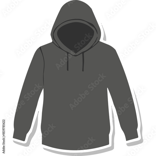 Gray Hooded Sweatshirt with Drawstrings and White Trim Minimalist Graphic Illustration on Black Background