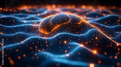 Abstract Digital Waveform with Glowing Particles and Energy Flow.