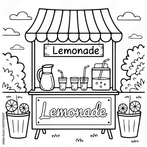 Lemonade Stand Illustration: A charming, hand-drawn illustration captures the essence of a refreshing lemonade stand, complete with cheerful elements and playful lines.