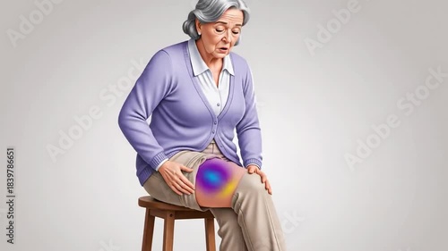 Elderly Woman Experiencing Thigh Pain and Discomfort Highlighting Health Concerns