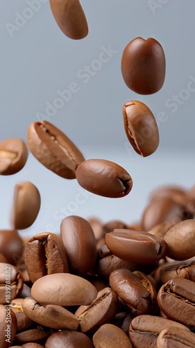  High quality animation video of falling coffee beans-loopable background in slow motion in 4K falling, hot drink, slow motion, loop, pouring