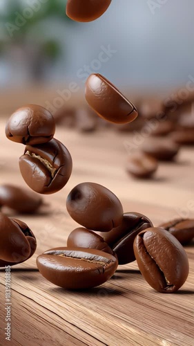  High quality animation video of falling coffee beans-loopable background in slow motion in 4K loop, coffee bean, falling, slow motion, hot drink