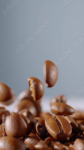  High quality animation video of falling coffee beans-loopable background in slow motion in 4K coffee bean, heat, hot drink, falling, pouring, loop