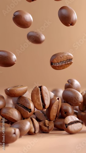  High quality animation video of falling coffee beans-loopable background in slow motion in 4K slow motion, heat, falling, pouring, hot drink