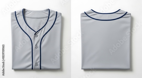 Folded Baseball Jersey Front and Back View on White Background, Apparel Photography, Minimalist Studio Setting