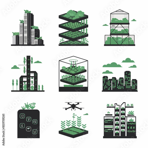 Modern cityscape with green buildings and sustainable urban development concepts