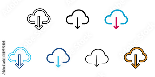 Download cloud icon set multiple style vector collection. 
