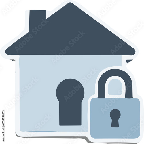 House Icon With Padlock Symbol Representing Home Security And Protection Against Intrusion In A Calm Blue Tones With White Outline On Isolated Background