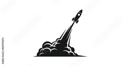 Rocket launching into the sky leaving a trail of smoke, symbolizing ambition and progress.