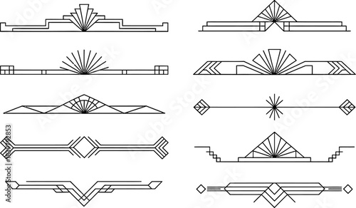 Art Deco geometric dividers and borders black line art