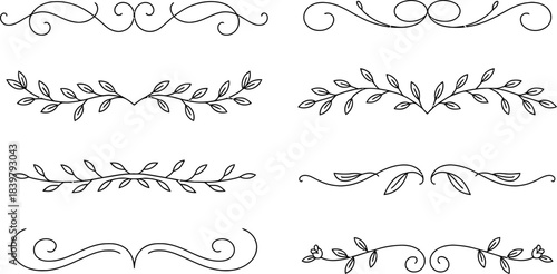 Black line art decorative floral and scroll dividers