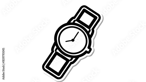 Minimalist Outline Of A Classic Wristwatch With A White Face And Black Hands On A Simple Black Background With A Subtle Shadow Effect