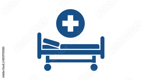 Medical Bed And Health Care Symbol In Blue Outline On Black Background Abstract Vector Illustration