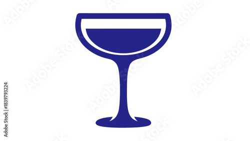 Minimalist Blue Outline of a Coupe Glass Filled With Dark Blue Liquid on a Black Background
