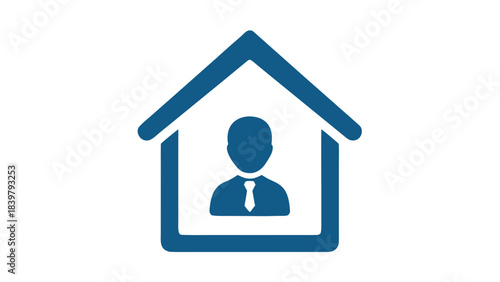 Minimalist Icon Depicting A Person Inside A House Silhouette With A Tie On A Solid Black Background
