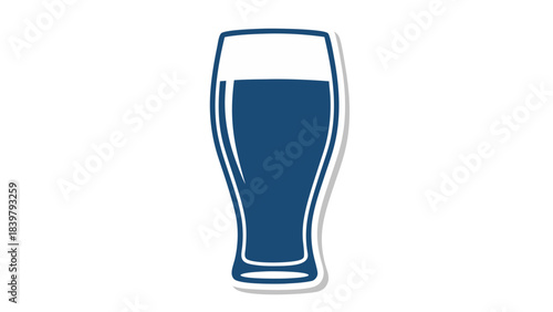 Minimalist Icon Of Tall Glass Filled With Dark Blue Liquid And White Foam Top On Black Background Clean Design With White Outline