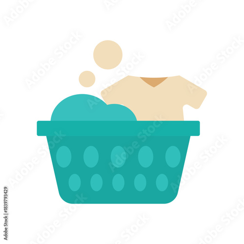 Flat Laundry Basket, Minimal Washing Illustration