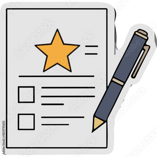 Illustrated Document With Star Rating And Pen Ready To Fill Out Checklist Boxes