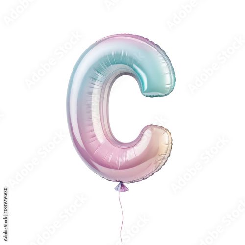Joyful letter C balloon from alphabet in colorful iridescent font. festive party decoration isolated on transparent background