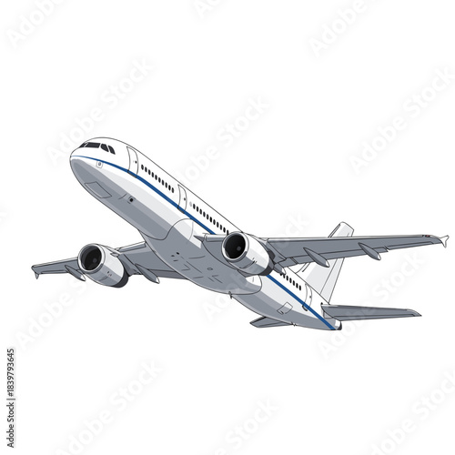 Modern Passenger Jet Airplane Ascending in Clear Blue Sky.