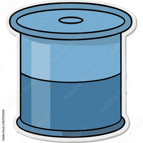 Illustration of a blue spool of thread with light blue and dark blue sections on a white background representing craft supplies and sewing materials