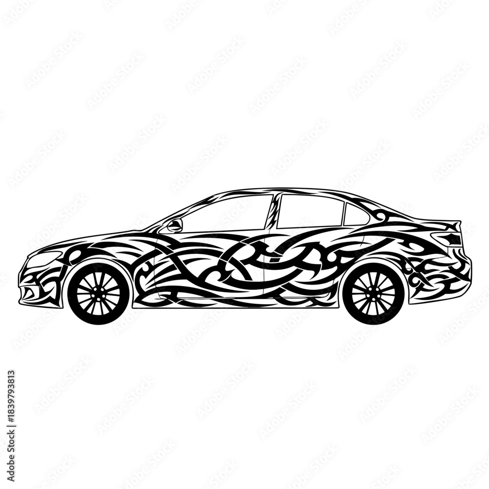 Fototapeta premium Tribal Tattoo Design Sedan Car Graphic Illustration Automotive Art Design