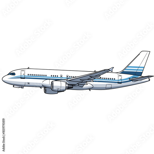 Illustration of a modern passenger jet airplane in side view against a white background