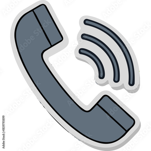 Illustration of a Gray Telephone Handset with Sound Waves Indicating an Incoming Call on a Black Background with a White Outline