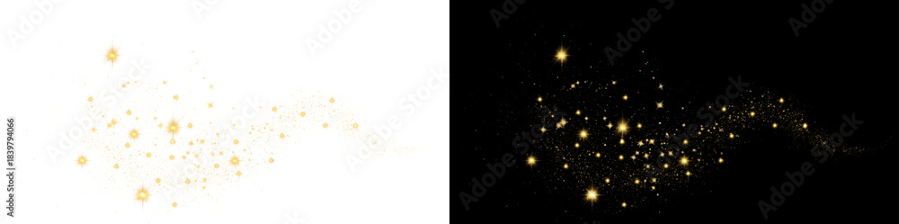 Obraz premium Golden Glitter Sparkle Shimmer Texture Golden Glittering Light on Black A single trail of sparkling gold glitter on a black background, with the trail transforming into an elegant